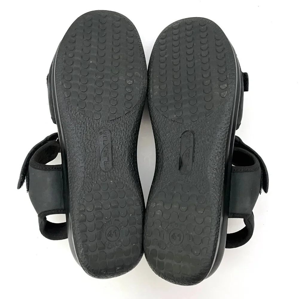 Flexus Sandals Made in Italy Black Leather Comfort Ankle Strap Spring Step - Picture 3 of 12